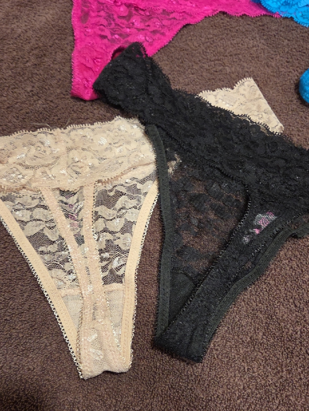 Lot Of 6 NWT BLACK FUCHSIA XL Lace Low Rise Thongs - Picture 6 of 9